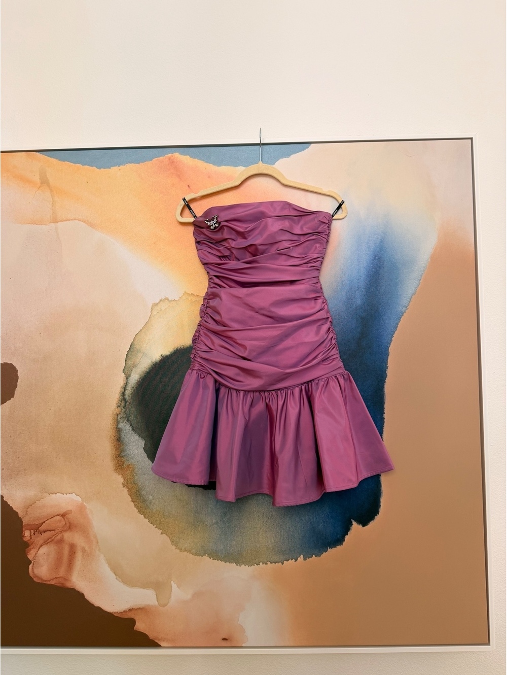 Betsey Johnson Evening Strapless Ruched Pink Dress with Butterfly Pin Size 2